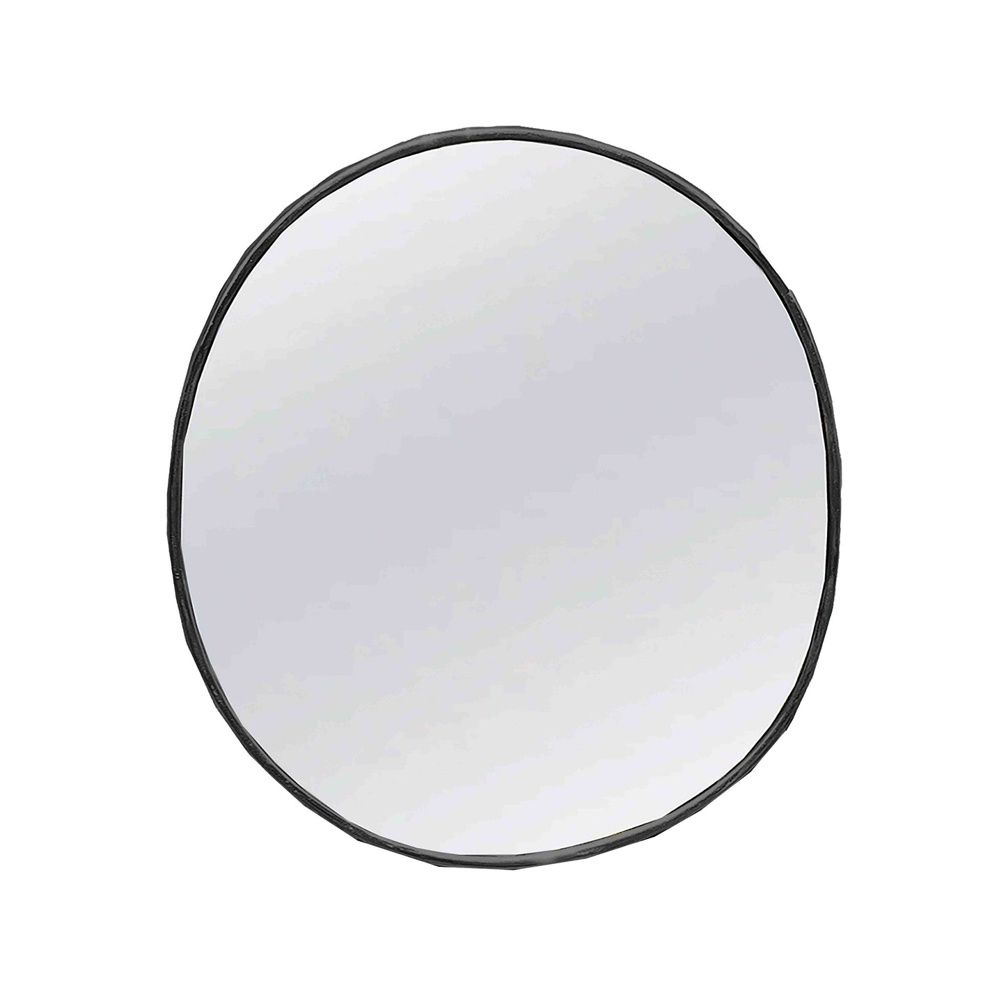 a round mirror on a white wall