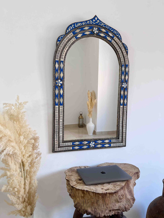 Miroir marocain vintage - Miroir mural incrusté d'os en arc